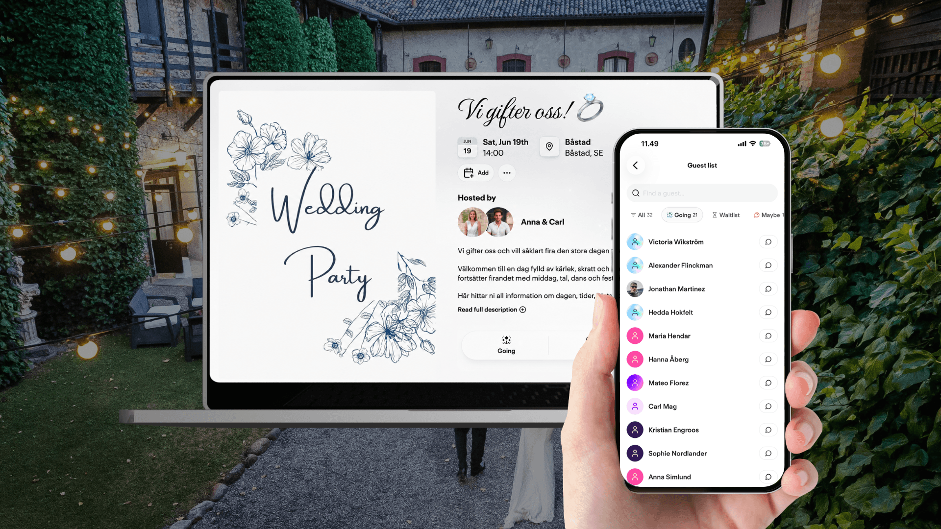 Digital bröllopsinbjudan skapad med Venga