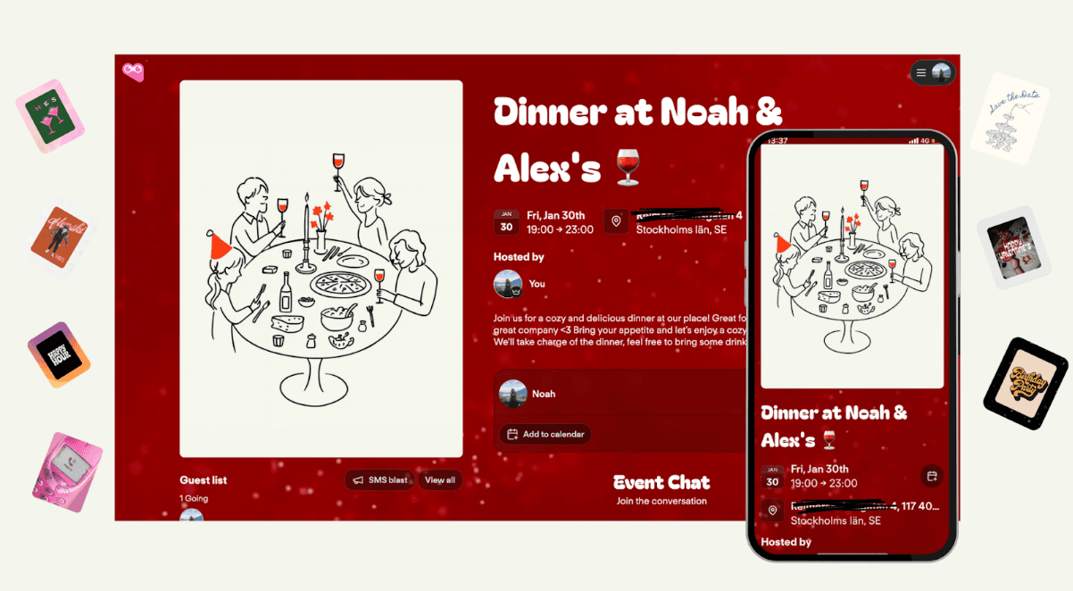 Dinner party event page example